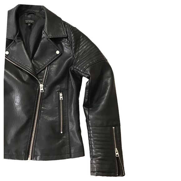 TOPSHOP - Faux Leather Moto Jacket -Size 8 - Picture 8 of 16